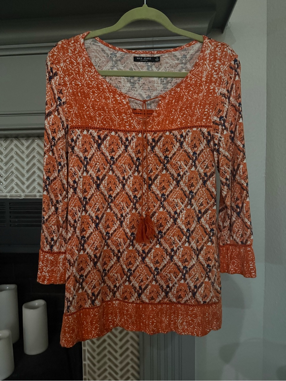 Max Jeans Orange Patterned Tassel Peasant Tunic